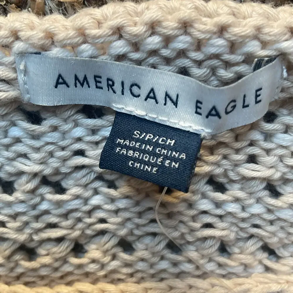 American Eagle Crochet Knit Sweater Women’s S Beige Open Knit Long Sleeve NWT